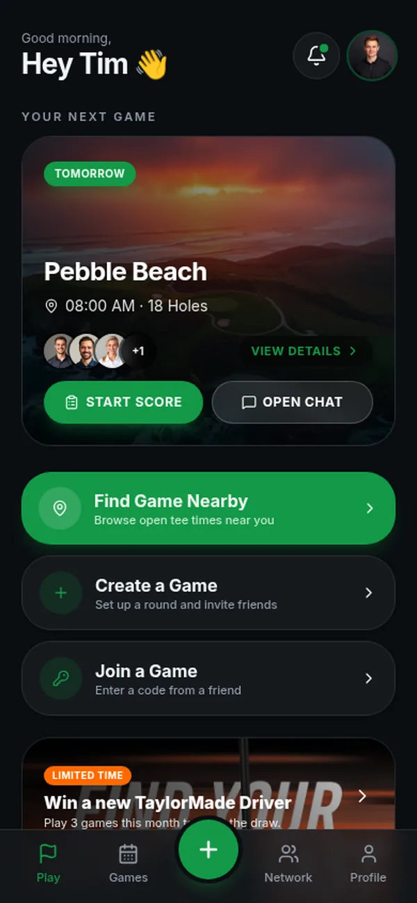 LTPGolf Home screen